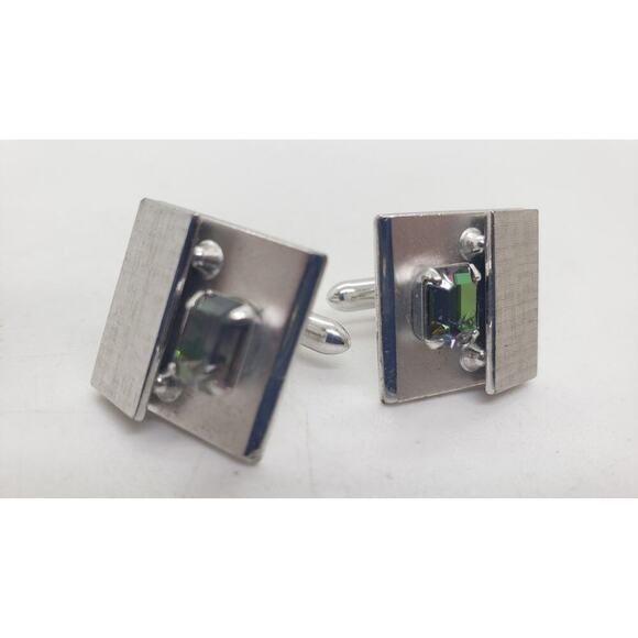 Vintage Cufflinks Swank Silver Rivoli Rainbow Rhinestone Cuff Links 1960s - Picture 8 of 9